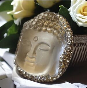 18k Gold Plated Oversized Buddha Asian  Gold Clear Crystal Lucite Statement Ring